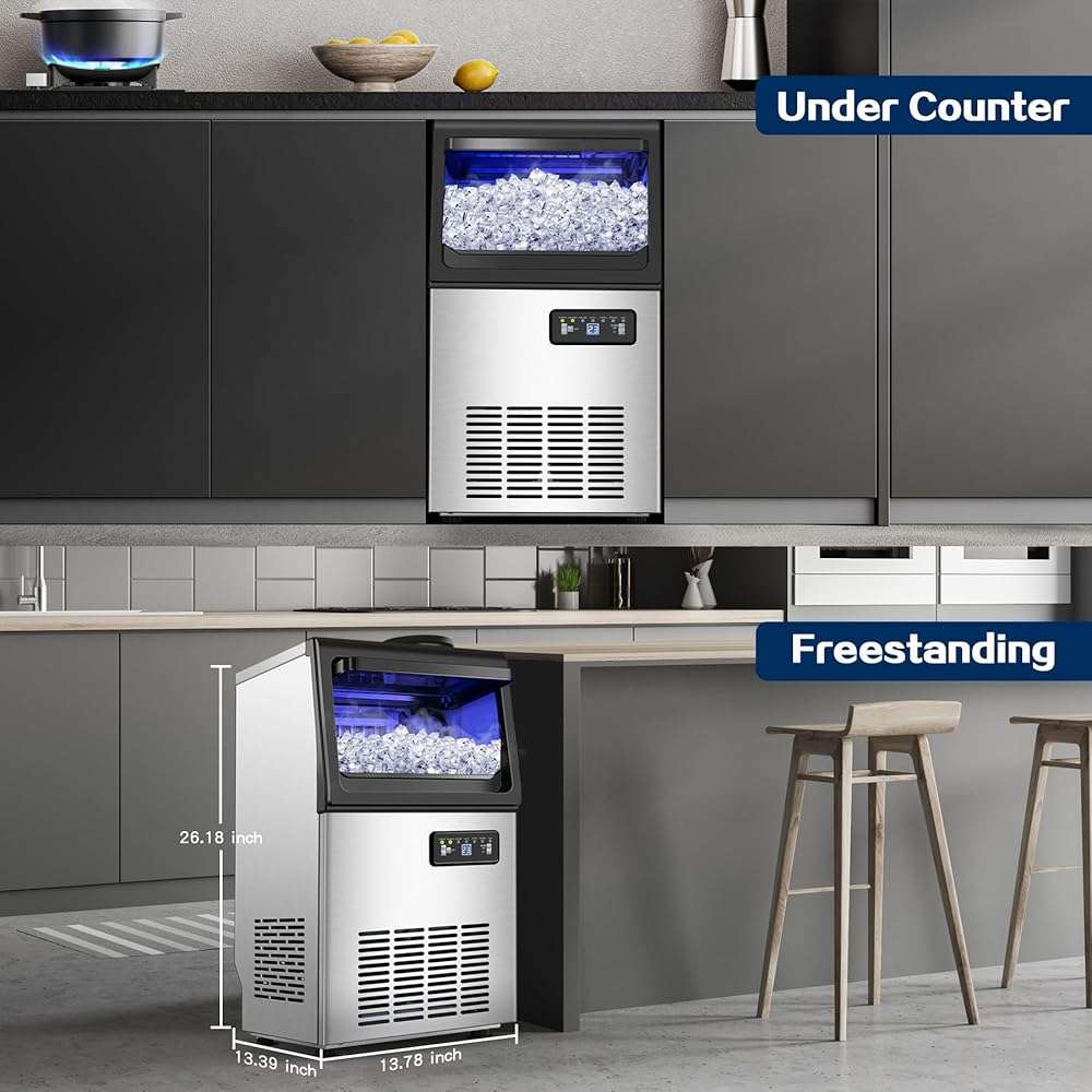 Zomagas Commercial Ice Maker Machine 110LBS/24H, Undercounter or Freestanding Ice Machine with 22LBS Storage Bin, Stainless Steel Self-Cleaning for Home, Bar, Restaurant, Coffee Shop - Image 8