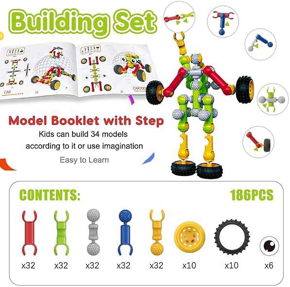 Kids STEM Building Blocks Toys for 4 5 6 7 8+ Year Old Boy Girl Birthday Gift, 186 Pcs Preschool Kindergarten Classroom Must Haves Supplies Educational Stem Bins Age 3-5 4-8 5-7 6-8 8-12 Creative Game - Image 5