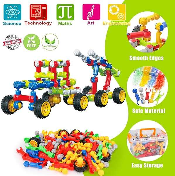 Kids STEM Building Blocks Toys for 4 5 6 7 8+ Year Old Boy Girl Birthday Gift, 186 Pcs Preschool Kindergarten Classroom Must Haves Supplies Educational Stem Bins Age 3-5 4-8 5-7 6-8 8-12 Creative Game - Image 7