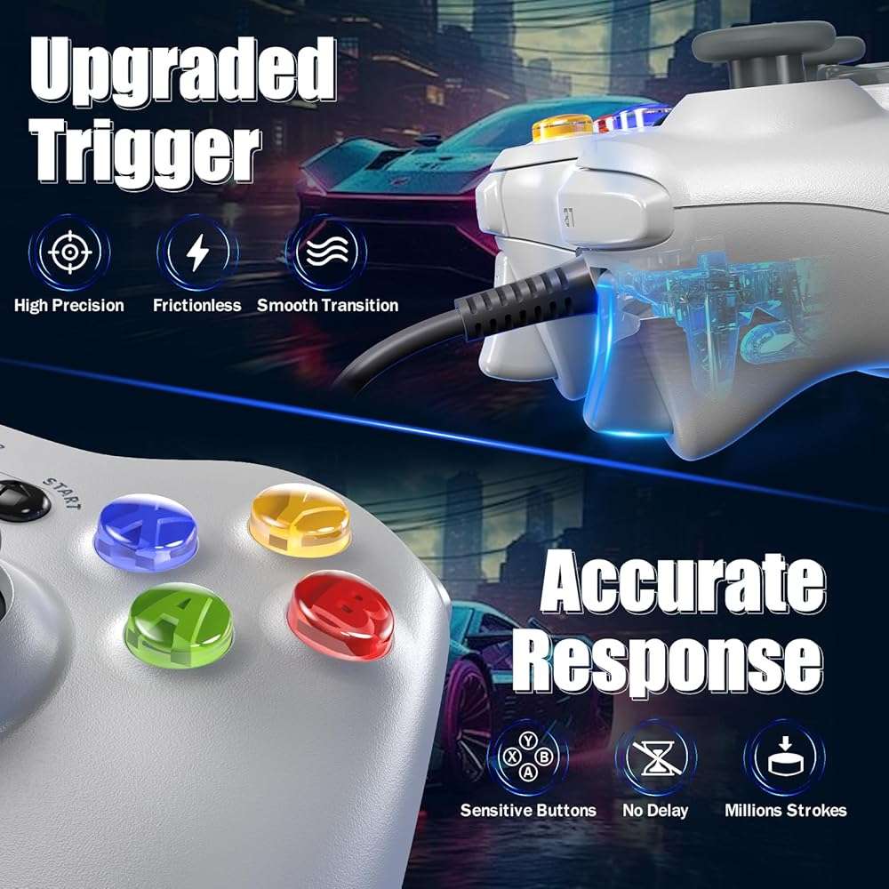 Gamrombo Wired Controller for Xbox 360-2 Pack, Compatible with xbox 360/360 S/360 E, with Dual-Vibration, 2.5mm headphone Jack - Image 5