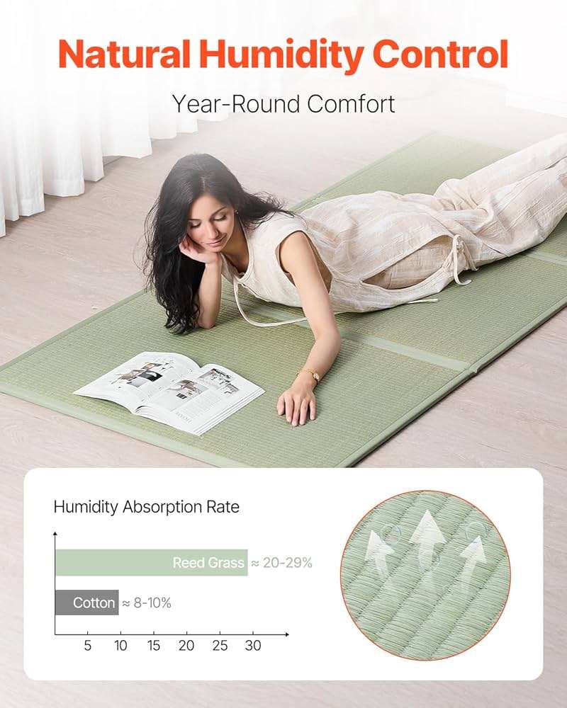 VEVOR Japanese Tatami Mat, Twin XL - 39'' x 80'' Foldable Tatami Mattress, 100% Natural Rush Grass, Floor Mattress with Non-Slip Backing & Natural Rush Scent, Tatami for Sleeping, Meditation, Yoga - Image 6