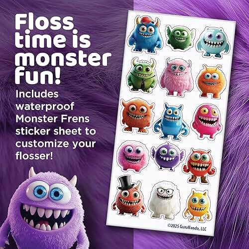 GuruNanda Kids Water Flosser – Portable Oral Irrigator for Children Ages 6+, 4 Gentle Modes, 4 Nozzles, 2-Min Smart Timer, Cordless, BPA-Free, Monster Frens Theme Kids Floss for Braces, Sensitive Gums - Image 7