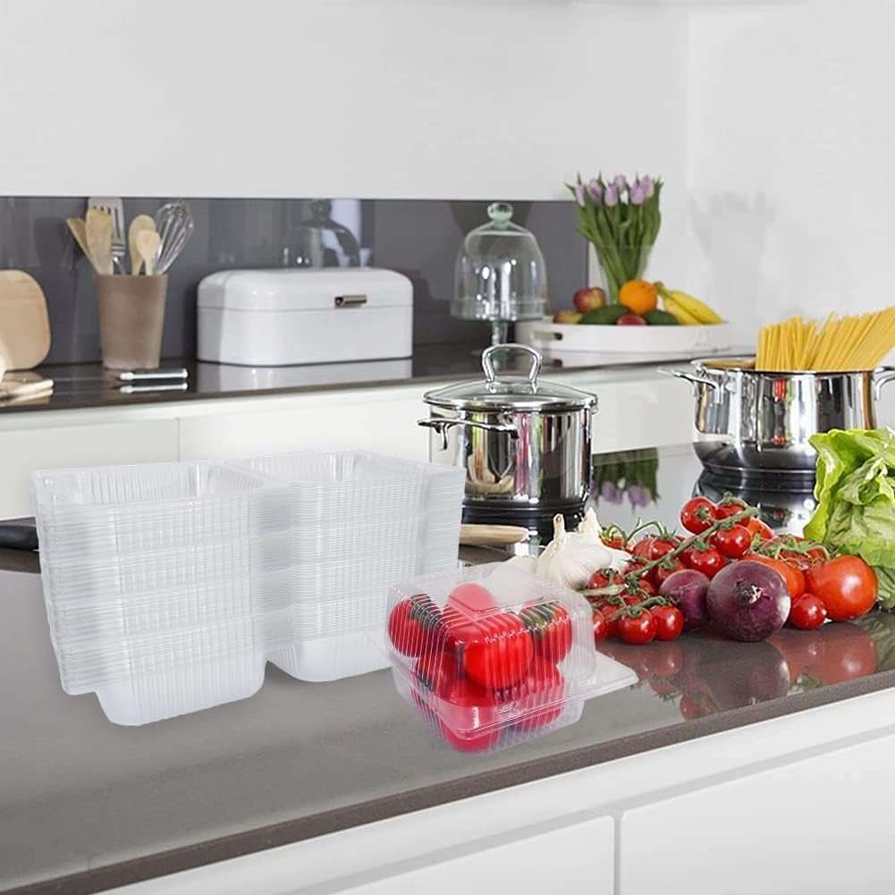 AHXHWKA 200 Pack Clear Plastic Hinged Take Out Containers,5.3 x 4.7 Inch Disposable Square Clamshell Takeout Tray To Go Containers with Lid for Salad, Dessert,Cake Slice,Sandwiches - Image 2