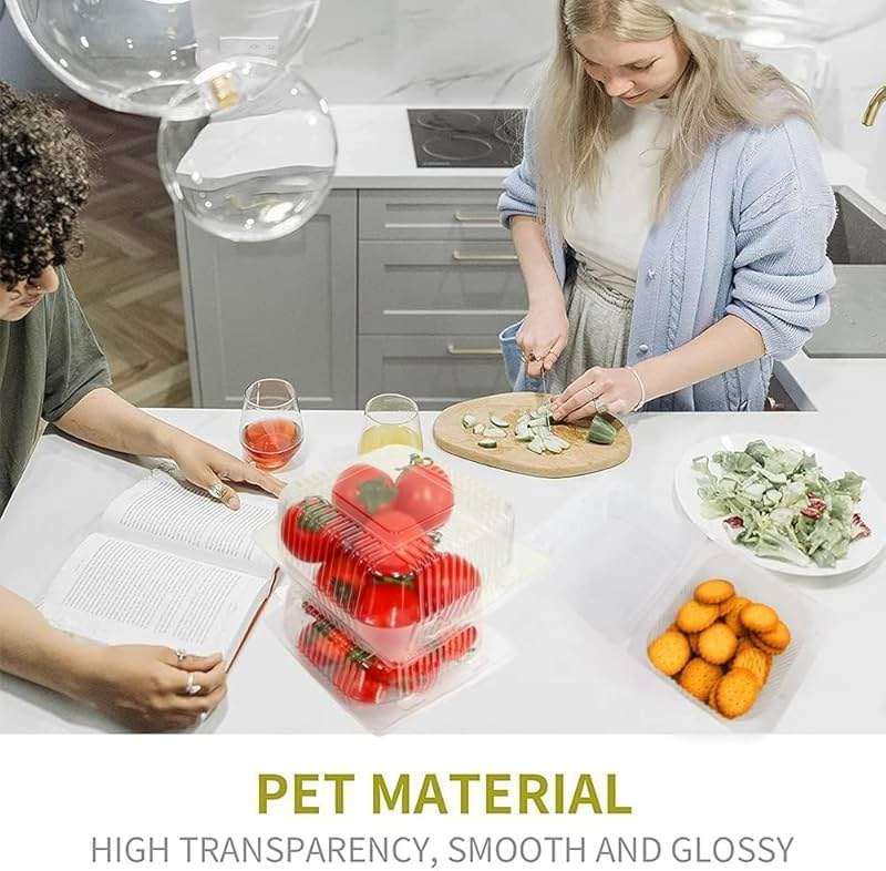 AHXHWKA 200 Pack Clear Plastic Hinged Take Out Containers,5.3 x 4.7 Inch Disposable Square Clamshell Takeout Tray To Go Containers with Lid for Salad, Dessert,Cake Slice,Sandwiches - Image 4