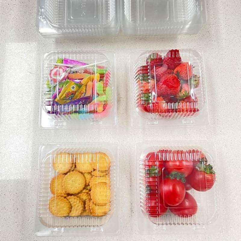 AHXHWKA 200 Pack Clear Plastic Hinged Take Out Containers,5.3 x 4.7 Inch Disposable Square Clamshell Takeout Tray To Go Containers with Lid for Salad, Dessert,Cake Slice,Sandwiches - Image 5