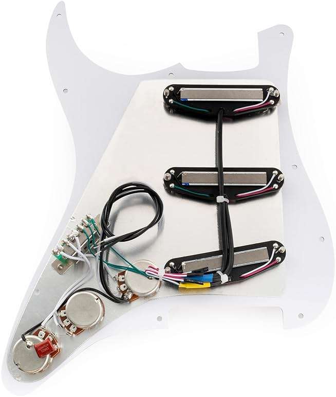 Musiclily Pro-SE ST-DPHA Pre-wired SSS Pickguard with Alnico 5 Mini Rail Humbucker for Strat Style Electric Guitar, 4Ply Tortoise Shell - Image 5