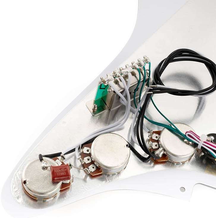 Musiclily Pro-SE ST-DPHA Pre-wired SSS Pickguard with Alnico 5 Mini Rail Humbucker for Strat Style Electric Guitar, 4Ply Tortoise Shell - Image 9