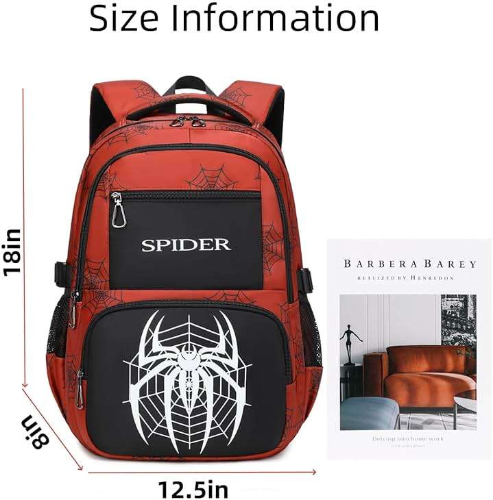 BLUWEI Kids Backpack Boys 18in Cool Luminous Spider Bookbag Elementary Teens School Bag Age 6-12 Compartments (Red) - Image 4