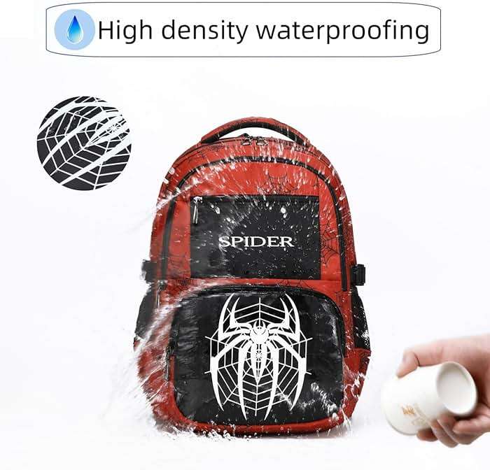 BLUWEI Kids Backpack Boys 18in Cool Luminous Spider Bookbag Elementary Teens School Bag Age 6-12 Compartments (Red) - Image 5