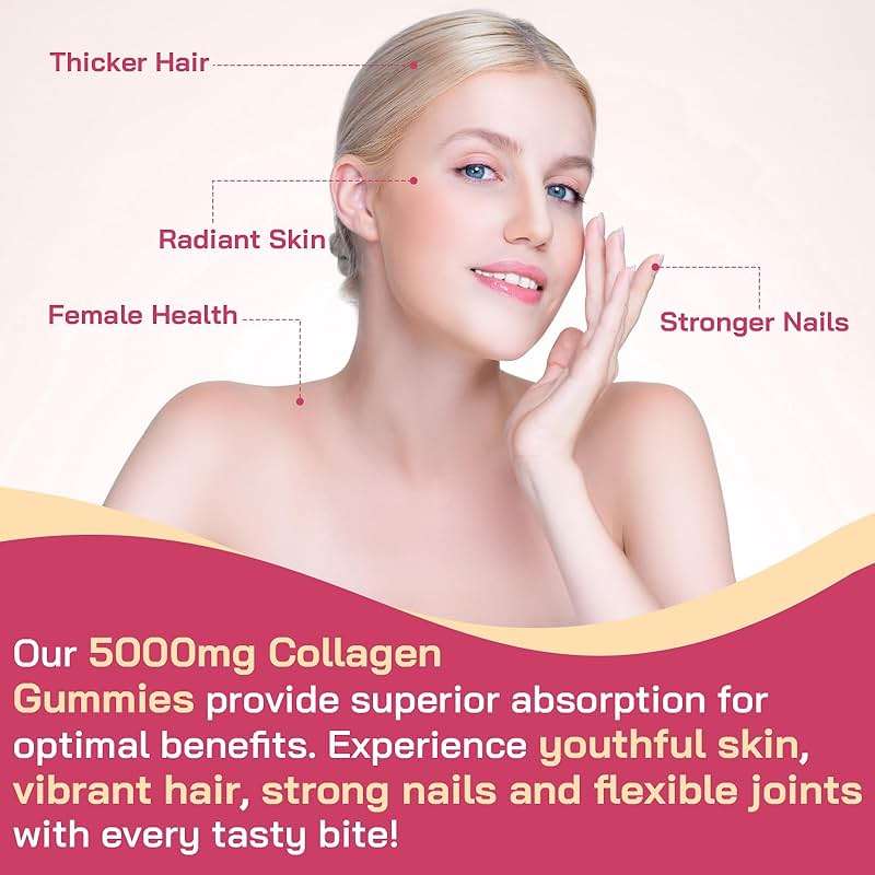 OHaboth Collagen Gummies for Women, Hydrolyzed Collagen Peptides Type I, II, III, V, X, 0 Sugar - Collagen Gummies for Skin, Wrinkles, Hair, Nails, Digestive & Immune Health, 60 Days Supply - Image 6