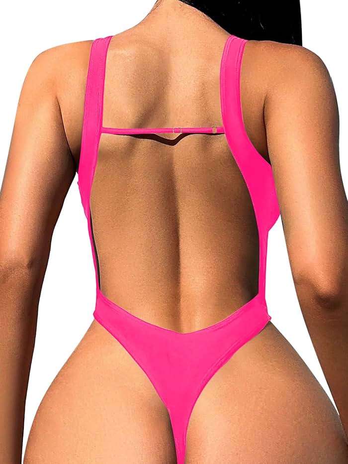 Foxiny Sexy Backless Cheeky High Cut Leg Thong V Neck One Piece Swimsuit - Image 1