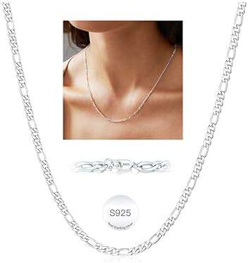 Avotto S925 Sterling Silver Figaro Chain Necklace for Women Girls 3mm/5mm Thick Sturdy & Colourfast Women's Chain Necklaces Jewelry for Women Girls 14/16/18/20/22/24/Inch - Image 1