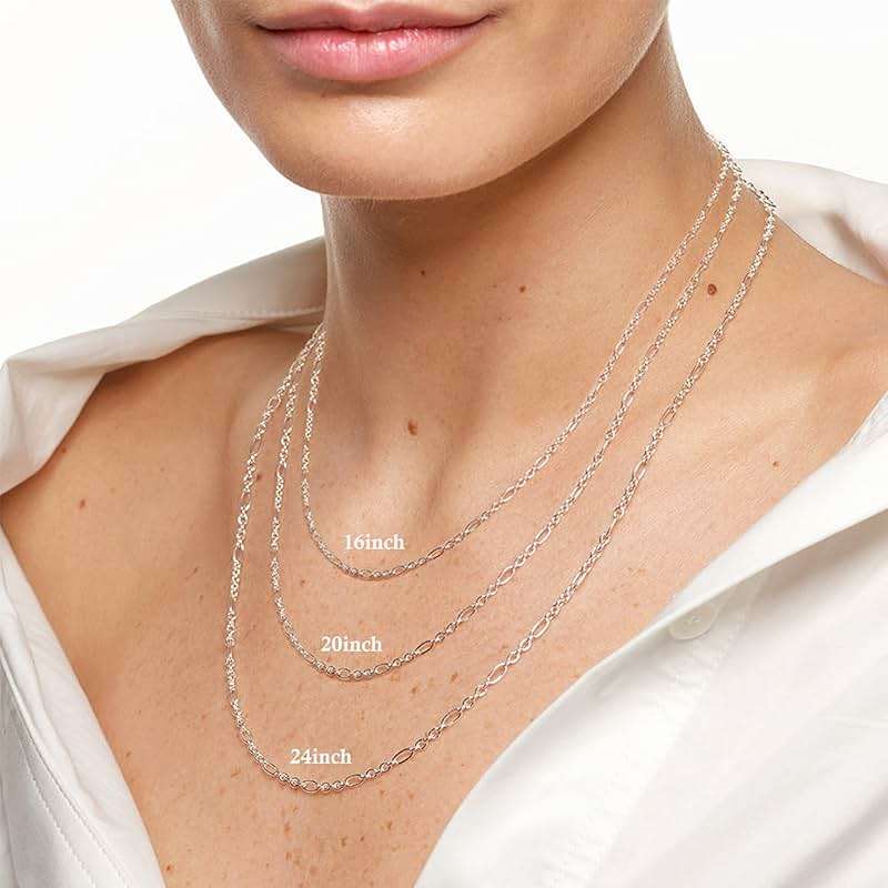 Avotto S925 Sterling Silver Figaro Chain Necklace for Women Girls 3mm/5mm Thick Sturdy & Colourfast Women's Chain Necklaces Jewelry for Women Girls 14/16/18/20/22/24/Inch - Image 4