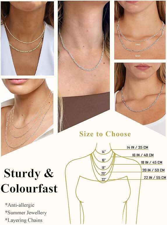 Avotto S925 Sterling Silver Figaro Chain Necklace for Women Girls 3mm/5mm Thick Sturdy & Colourfast Women's Chain Necklaces Jewelry for Women Girls 14/16/18/20/22/24/Inch - Image 5
