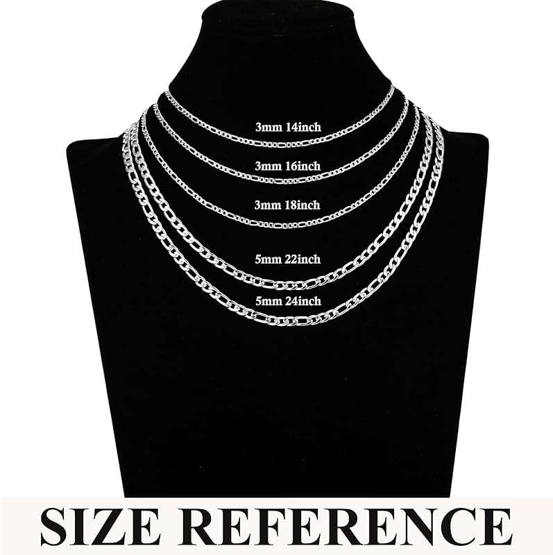 Avotto S925 Sterling Silver Figaro Chain Necklace for Women Girls 3mm/5mm Thick Sturdy & Colourfast Women's Chain Necklaces Jewelry for Women Girls 14/16/18/20/22/24/Inch - Image 6