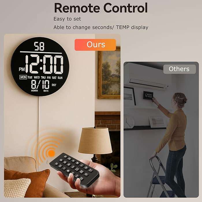 JALL 10" Large Digital Wall Clock with Remote, RGB Color, Big LED Display, Alarm Countdown Timer, DST, Temperature, Decor for Bedroom Living Room Gym Gaming Room, Easy to Read Clock for Seniors - Image 3