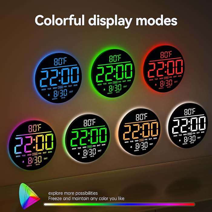 JALL 10" Large Digital Wall Clock with Remote, RGB Color, Big LED Display, Alarm Countdown Timer, DST, Temperature, Decor for Bedroom Living Room Gym Gaming Room, Easy to Read Clock for Seniors - Image 5