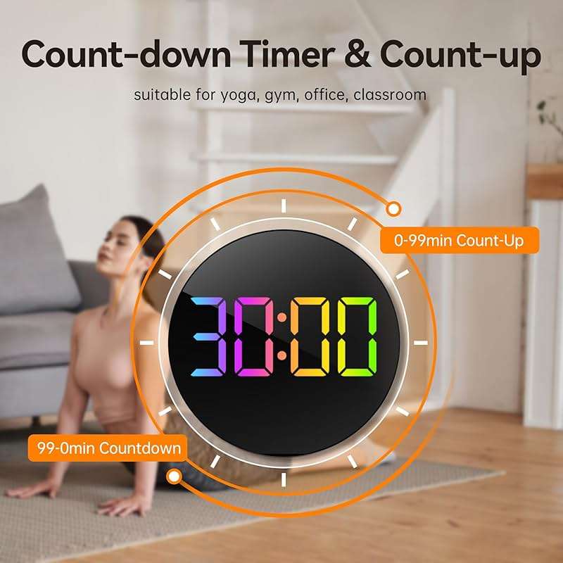 JALL 10" Large Digital Wall Clock with Remote, RGB Color, Big LED Display, Alarm Countdown Timer, DST, Temperature, Decor for Bedroom Living Room Gym Gaming Room, Easy to Read Clock for Seniors - Image 7