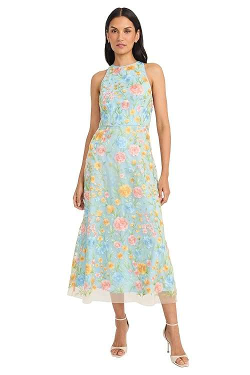 Maggy London Women's Embroidered Women's High Neck Tea Length Special Occasion Midi - Formal Evening Party Cocktail Dress - Image 1