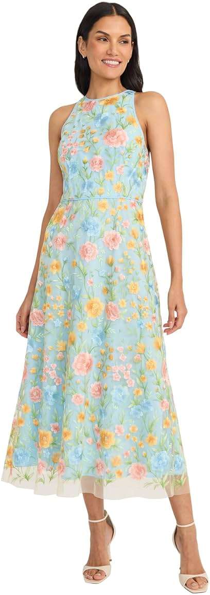 Maggy London Women's Embroidered Women's High Neck Tea Length Special Occasion Midi - Formal Evening Party Cocktail Dress - Image 4
