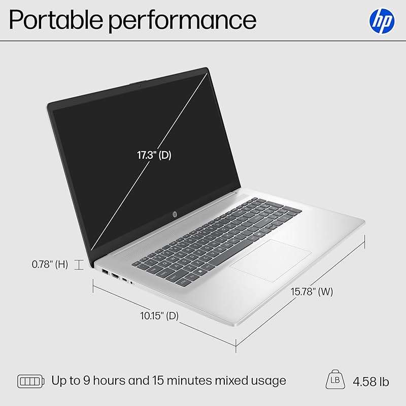 HP 17.3 inch Laptop, HD+ Display, AMD Ryzen 5 7520U, 16 GB RAM, 512 GB SSD, AMD Radeon Graphics, Windows 11 Home, Natural Silver, 17-cp2199nr - Image 5