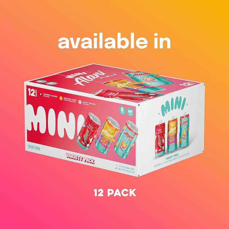 Alani Nu VARIETY PACK (CHERRY SLUSH, JUICY PEACH, ORANGE KISS), Low Calorie Energy Drinks, 100mg Caffeine, Biotin, B Vitamins, Zero Sugar, 10 Calories or Less, 8 Fl Oz Cans, 12 Pack - Image 5