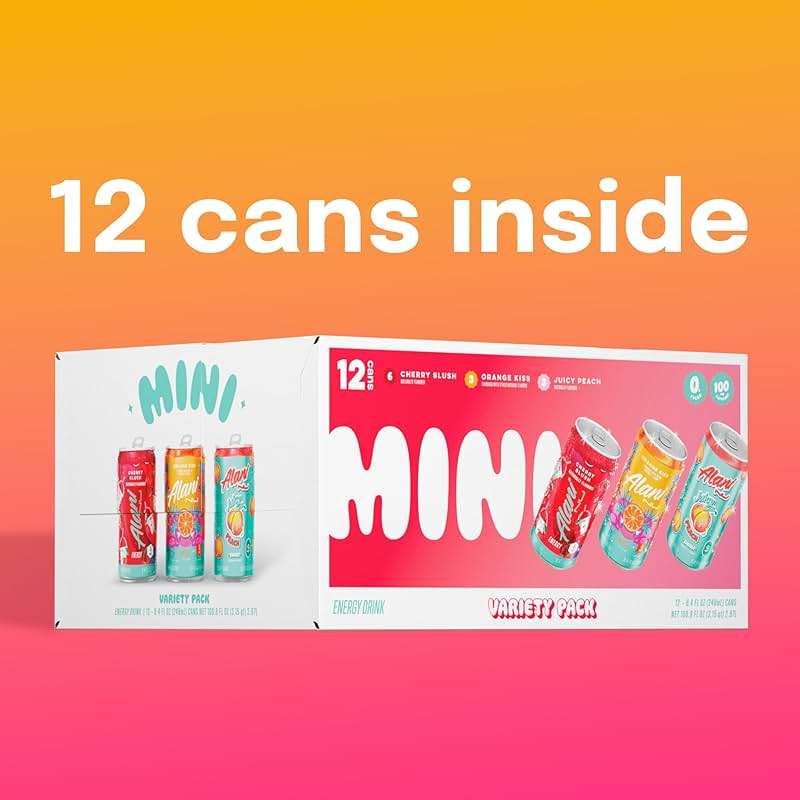 Alani Nu VARIETY PACK (CHERRY SLUSH, JUICY PEACH, ORANGE KISS), Low Calorie Energy Drinks, 100mg Caffeine, Biotin, B Vitamins, Zero Sugar, 10 Calories or Less, 8 Fl Oz Cans, 12 Pack - Image 6