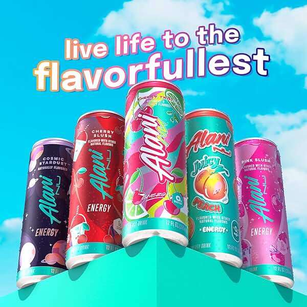 Alani Nu VARIETY PACK (CHERRY SLUSH, JUICY PEACH, ORANGE KISS), Low Calorie Energy Drinks, 100mg Caffeine, Biotin, B Vitamins, Zero Sugar, 10 Calories or Less, 8 Fl Oz Cans, 12 Pack - Image 8