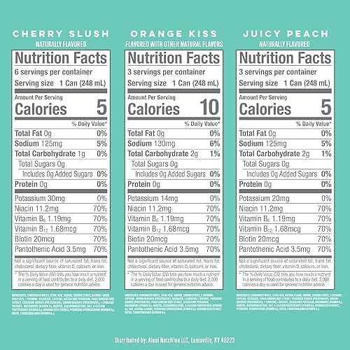 Alani Nu VARIETY PACK (CHERRY SLUSH, JUICY PEACH, ORANGE KISS), Low Calorie Energy Drinks, 100mg Caffeine, Biotin, B Vitamins, Zero Sugar, 10 Calories or Less, 8 Fl Oz Cans, 12 Pack - Image 10