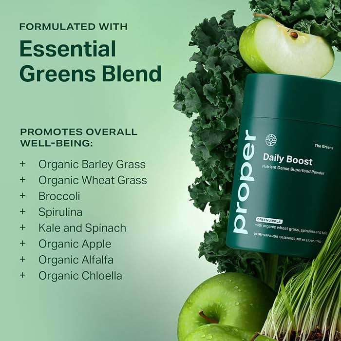 Proper, The Greens Daily Boost Organic Greens Powder. Whole Food, Apple Flavour Veggie Powder Superfood with Wheatgrass, Spirulina, Chlorella, Probiotics. Daily Drink Mix for Wellness and Digestion - Image 5