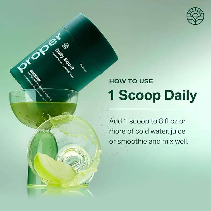 Proper, The Greens Daily Boost Organic Greens Powder. Whole Food, Apple Flavour Veggie Powder Superfood with Wheatgrass, Spirulina, Chlorella, Probiotics. Daily Drink Mix for Wellness and Digestion - Image 7