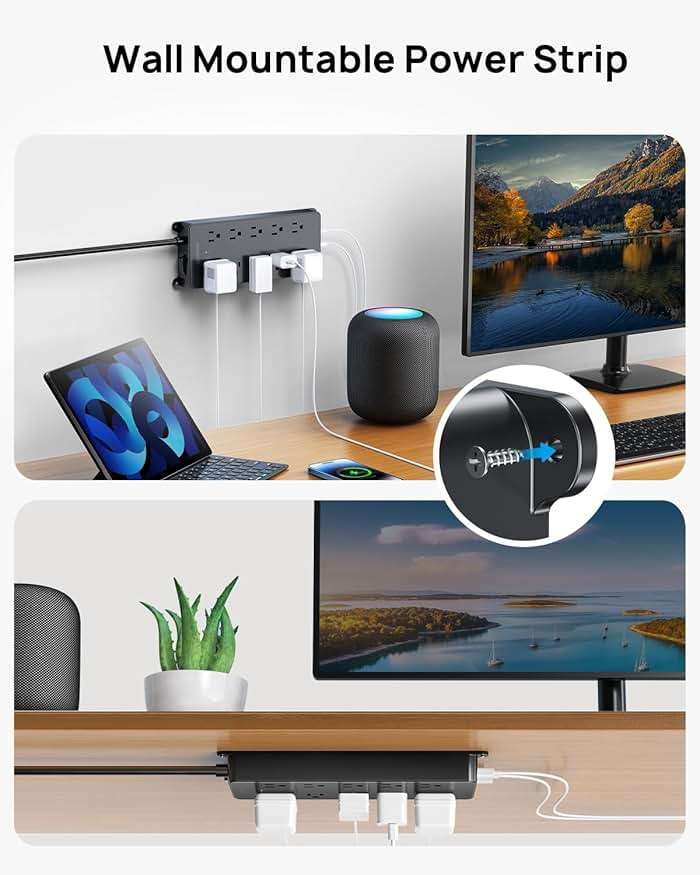 TROND Surge Protector Power Strip 10ft, 360° Rotating Flat Plug, 4000J, ETL Listed, 10 Widely Spaced Outlets, 2 USB A and 2 USB C, Wall Mountable, for Home Office Entertainment, Black - Image 6