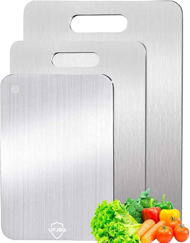 UFJEG Titanium Cutting Board, 3 PCS Titanium Cutting Boards for Kitchen, Non Toxic, Double-Sided Food Grade Chopping Board for Outdoor Camping(15.6" x 11", 13" x 9.3", 11.8" x 7.8") - Image 1