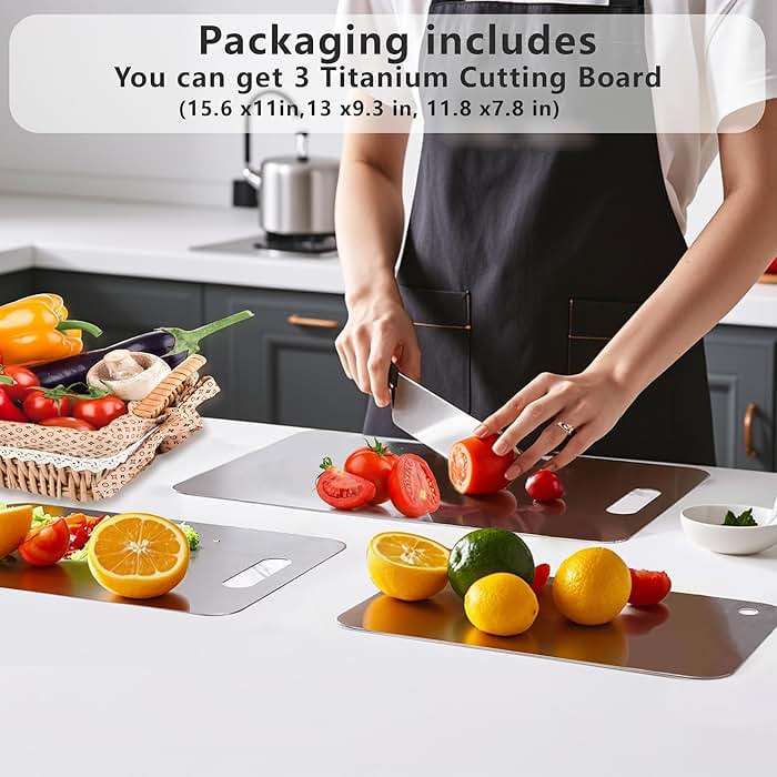 UFJEG Titanium Cutting Board, 3 PCS Titanium Cutting Boards for Kitchen, Non Toxic, Double-Sided Food Grade Chopping Board for Outdoor Camping(15.6" x 11", 13" x 9.3", 11.8" x 7.8") - Image 2
