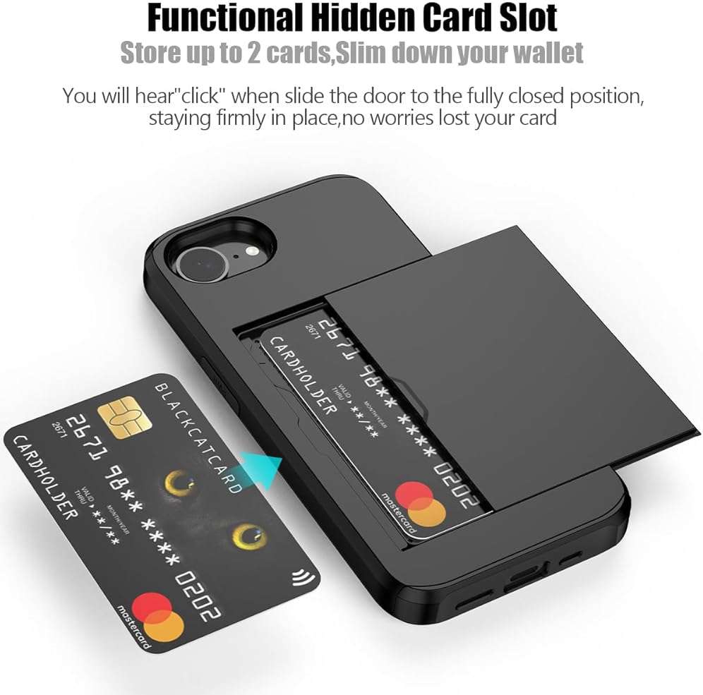Nvollnoe for iPhone 17e Case, iPhone 16e Case with Card Holder Dual Layer Heavy Duty Protective Hidden Card Slot Slim Wallet Cover for iPhone 16e/17e 6.1''(Black) | with Card Holder - Image 2