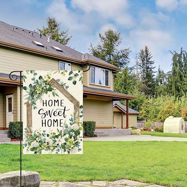 AVOIN colorlife Home Sweet Home Spring Floral Garden Flag 12x18 Inch Double Sided Outside, Eucalyptus Flowers Seasonal Welcome Yard Outdoor Flag - Image 2