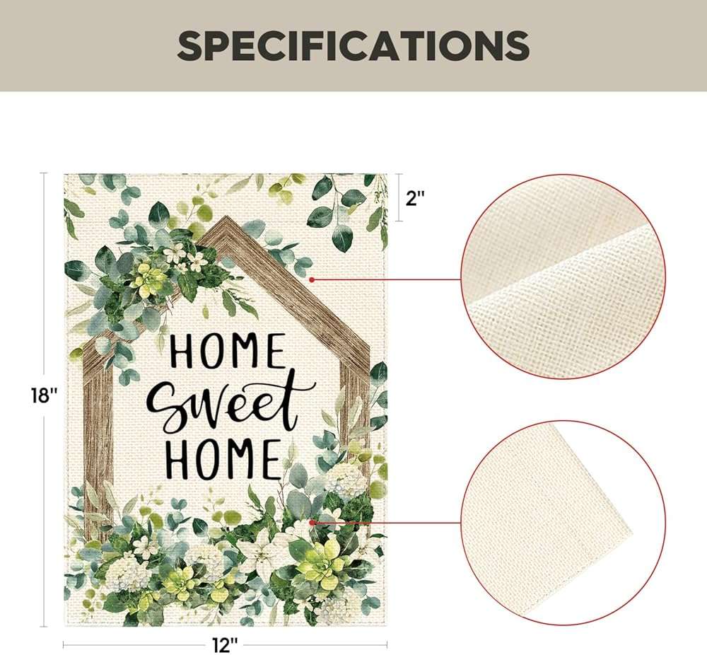 AVOIN colorlife Home Sweet Home Spring Floral Garden Flag 12x18 Inch Double Sided Outside, Eucalyptus Flowers Seasonal Welcome Yard Outdoor Flag - Image 3
