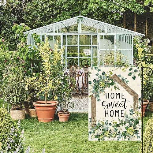 AVOIN colorlife Home Sweet Home Spring Floral Garden Flag 12x18 Inch Double Sided Outside, Eucalyptus Flowers Seasonal Welcome Yard Outdoor Flag - Image 4