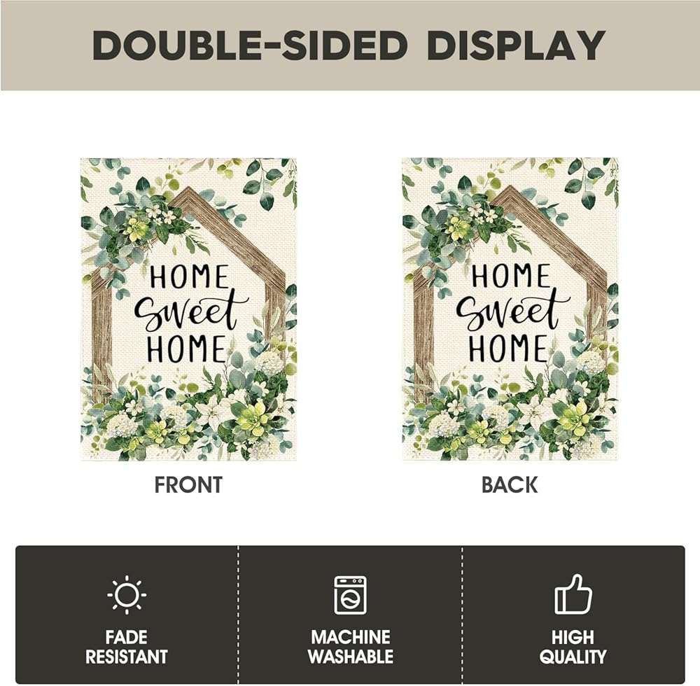 AVOIN colorlife Home Sweet Home Spring Floral Garden Flag 12x18 Inch Double Sided Outside, Eucalyptus Flowers Seasonal Welcome Yard Outdoor Flag - Image 6