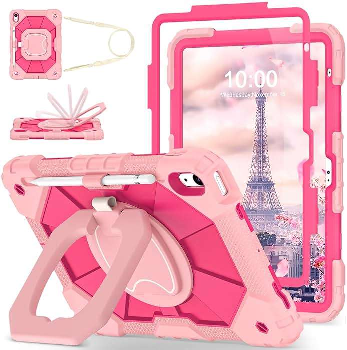 WESOROL Case for iPad (A16) 11th Generation 11 Inch (2025) iPad 10th Generation 10.9 Inch (2022),Full-Body Drop Protection i Pad Case 10th Gen with Rotating Stand Screen Protector Pencil Holder,Rose - Image 1