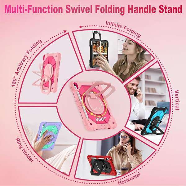 WESOROL Case for iPad (A16) 11th Generation 11 Inch (2025) iPad 10th Generation 10.9 Inch (2022),Full-Body Drop Protection i Pad Case 10th Gen with Rotating Stand Screen Protector Pencil Holder,Rose - Image 3