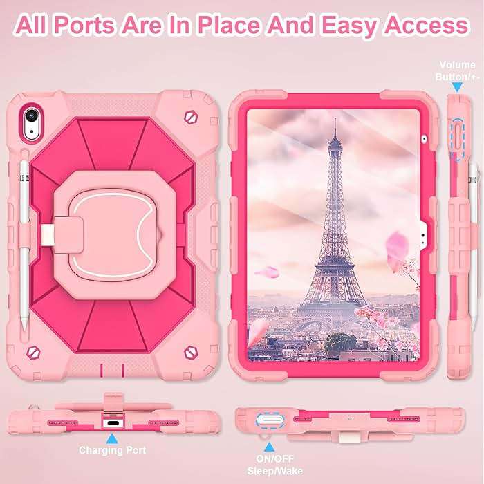 WESOROL Case for iPad (A16) 11th Generation 11 Inch (2025) iPad 10th Generation 10.9 Inch (2022),Full-Body Drop Protection i Pad Case 10th Gen with Rotating Stand Screen Protector Pencil Holder,Rose - Image 4