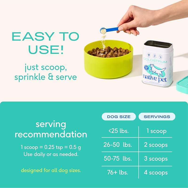 Native Pet Colostrum for Dogs - Bovine Colostrum Powder - Dog Allergy Relief, Itchy Skin Relief, Immune Support & Gut Health - 100% Single-Ingredient Supplement with Bioactive Nutrients - 120 Scoops - Image 7