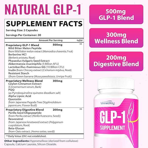 VINNETLLOY GLP-1, GLP-1 Supplements for Women, GLP1 with Berberine & Akkermansia Probiotic, 14 in 1 Natural Formula for GLP 1 Levels, Metabolism*, lmmune, Gut & Digestion, Energy, Vegan, 60 Capsules - Image 8