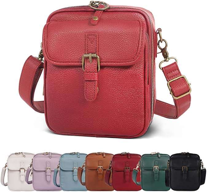 Vintage Messenger Bag,Womens Large Capacity Crossbody Leather Bags,Mini Shoulder Sling Pouch with Card Slots(6.1x3x8 inch) - Image 1