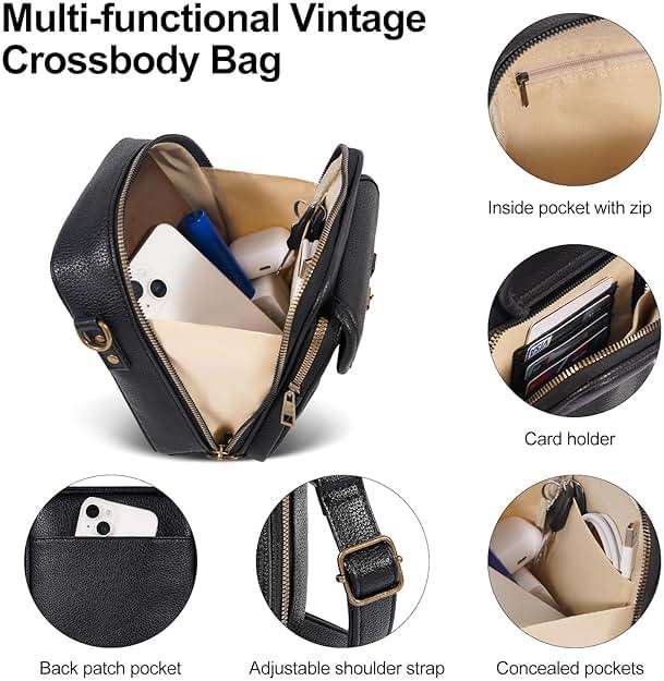 Vintage Messenger Bag,Womens Large Capacity Crossbody Leather Bags,Mini Shoulder Sling Pouch with Card Slots(6.1x3x8 inch) - Image 3