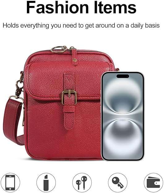 Vintage Messenger Bag,Womens Large Capacity Crossbody Leather Bags,Mini Shoulder Sling Pouch with Card Slots(6.1x3x8 inch) - Image 4