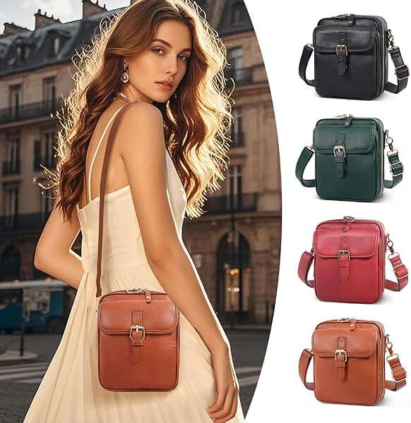 Vintage Messenger Bag,Womens Large Capacity Crossbody Leather Bags,Mini Shoulder Sling Pouch with Card Slots(6.1x3x8 inch) - Image 6
