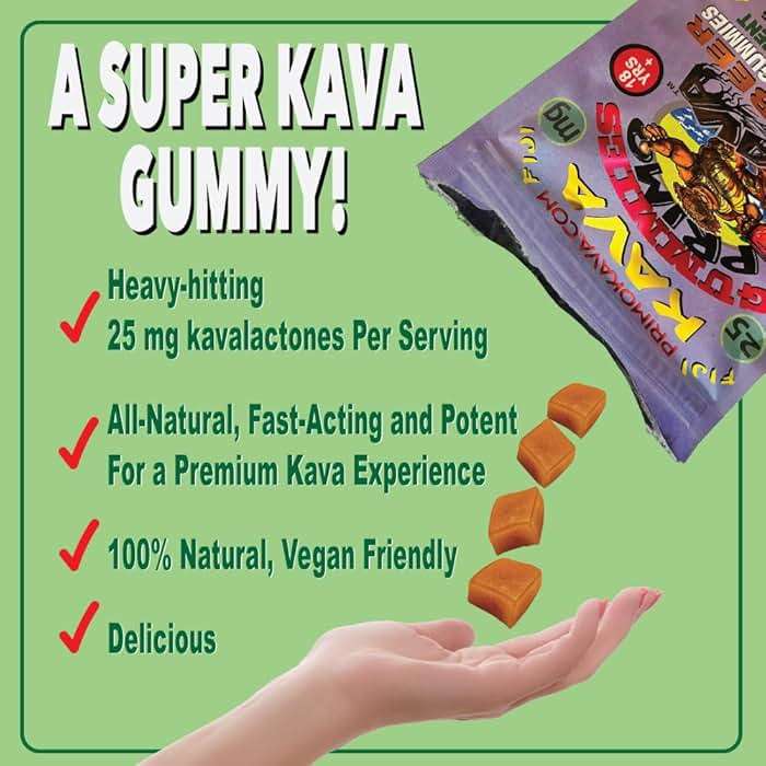 Kava Kava Gummies 375mg – Strong Noble Kava with 375mg Kavalactones per Package for Calm & Relaxation – Fast-Acting Fiji Kava Root Extract – Certified 3rd Party Testing - Root Beer Flavor - Image 4