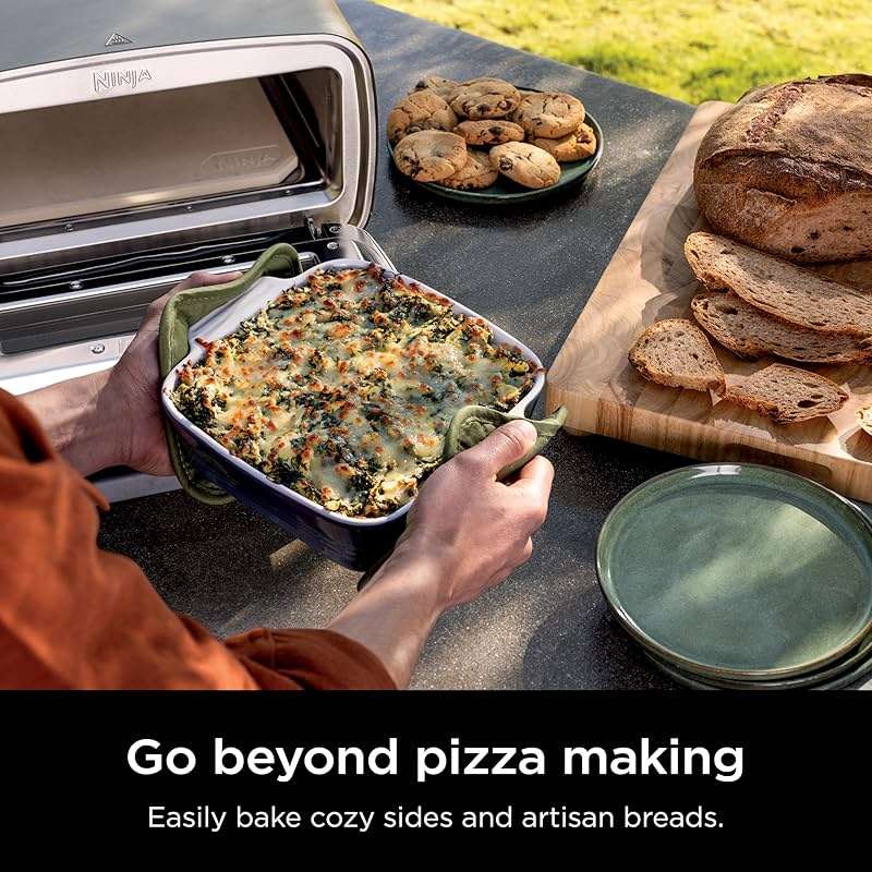 Ninja Artisan Electric Outdoor Pizza Oven with Stone | 12-inch Pizza in 3-minutes | 700F Max Temp | 5-in-1 Functionality – Pizza, Bake, Broil, Proof & Warm | Makes Full Meals | Gray | MO201 - Image 3